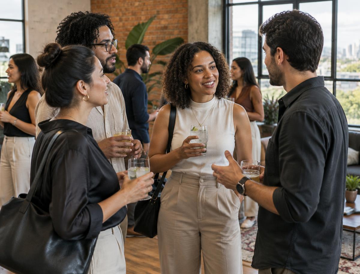 Profissionais conversando em um encontro de networking